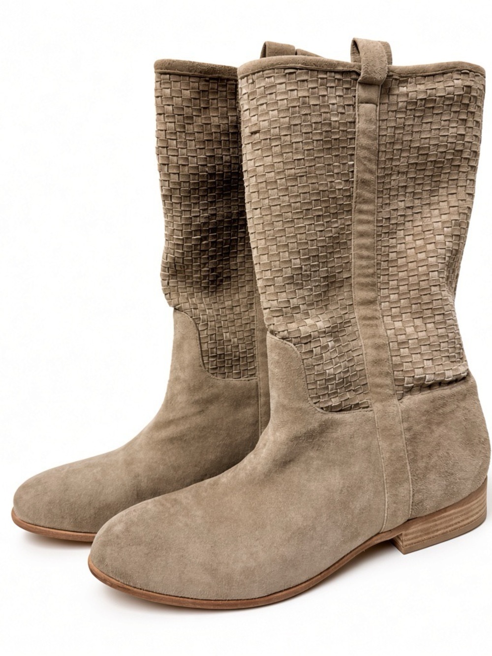 NWOT Dolce Vita Suede Mid-Calf Woven Panel Boots - Taupe